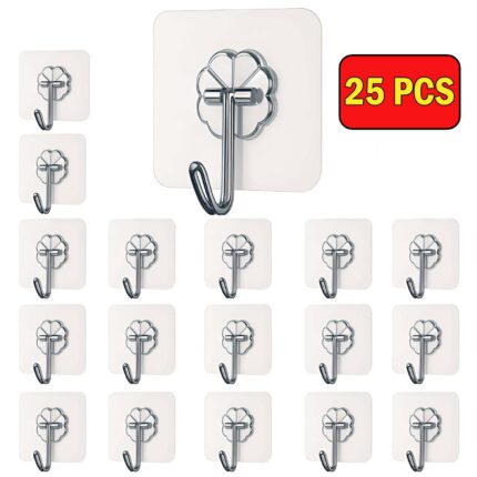 Heavy Duty Waterproof Plastic Wall Hooks for Tiles and Glass - 25 Pcs